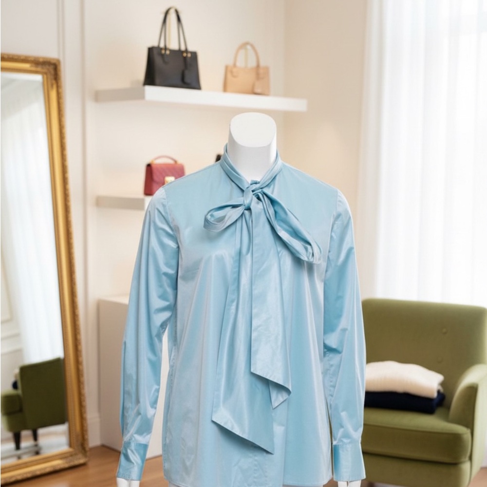 Tory Burch Daphne Bow Blouse in Bright Serene Blue, 4‎ (EUC)